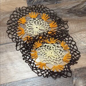 Handcrafted Crochet Doilies in Brown and Yellow